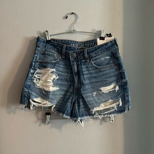 American Eagle Super High Rise Distressed Mom Shorts